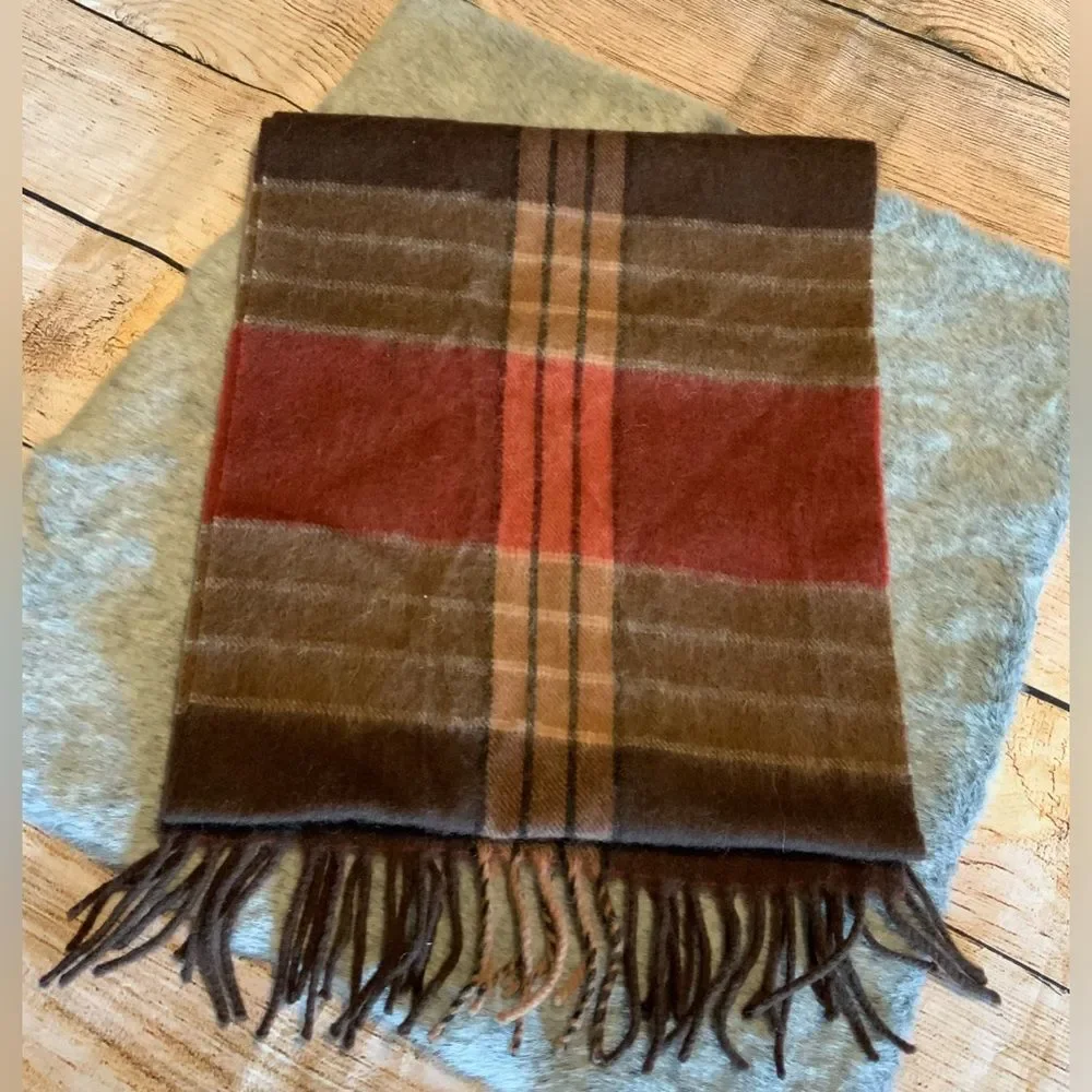 Jeffrey Banks 100% Wool Plaid Fringe Scarf